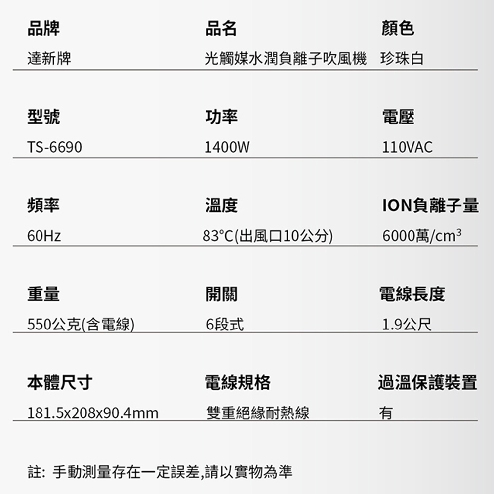 註 手動測量存在一定誤差,請以實物為準
