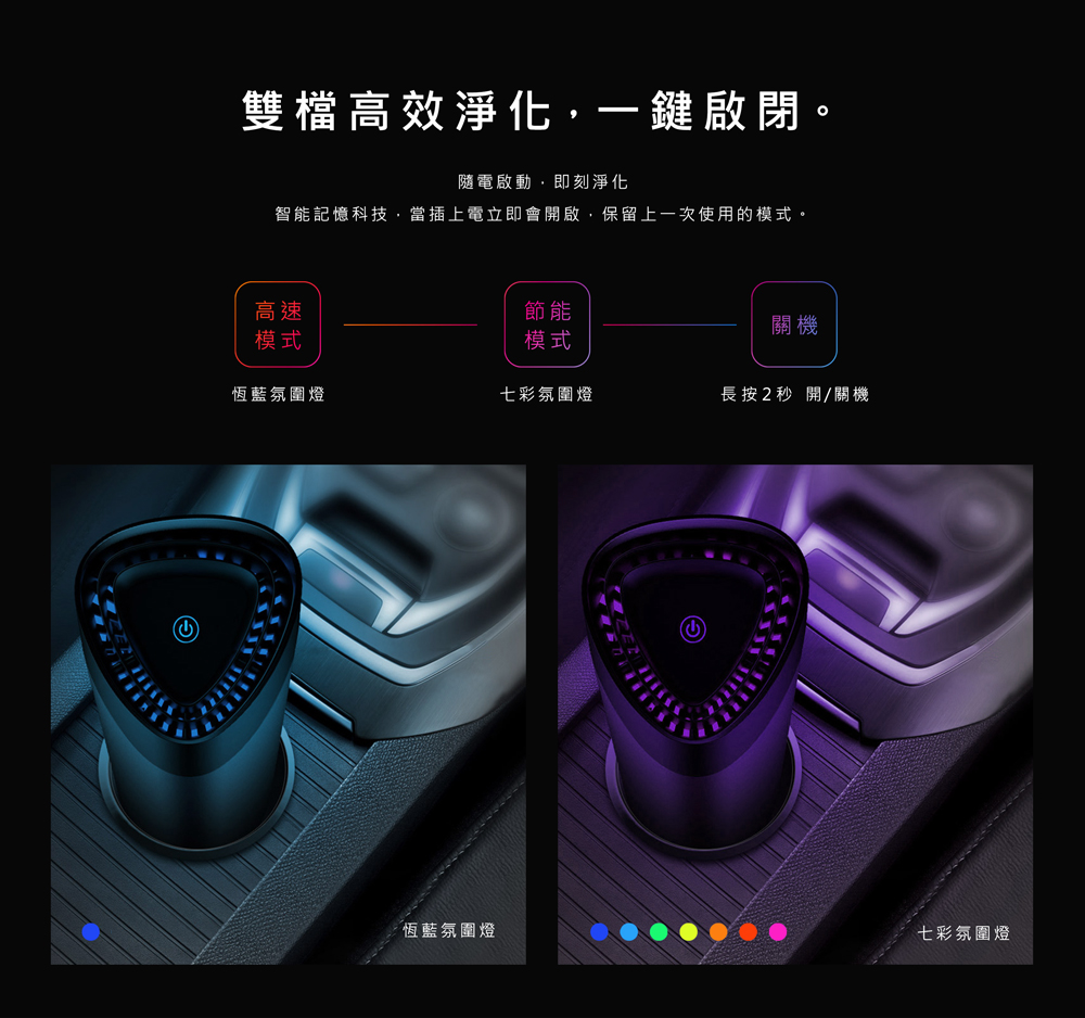 智能記憶科技,當插上電立即會開啟,保留上一次使用的模式。