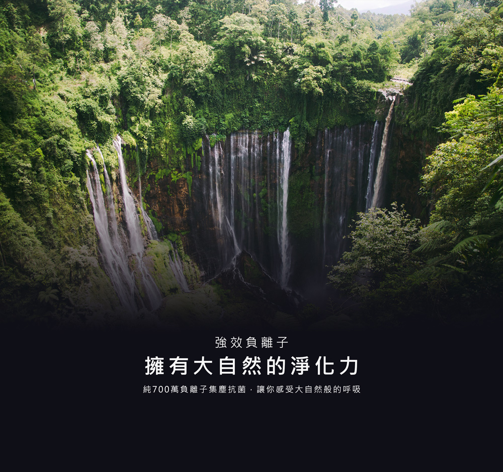 強效負離子 擁有大自然的淨化力 純700萬負離子集塵抗菌,讓你感受大自然般的呼吸 