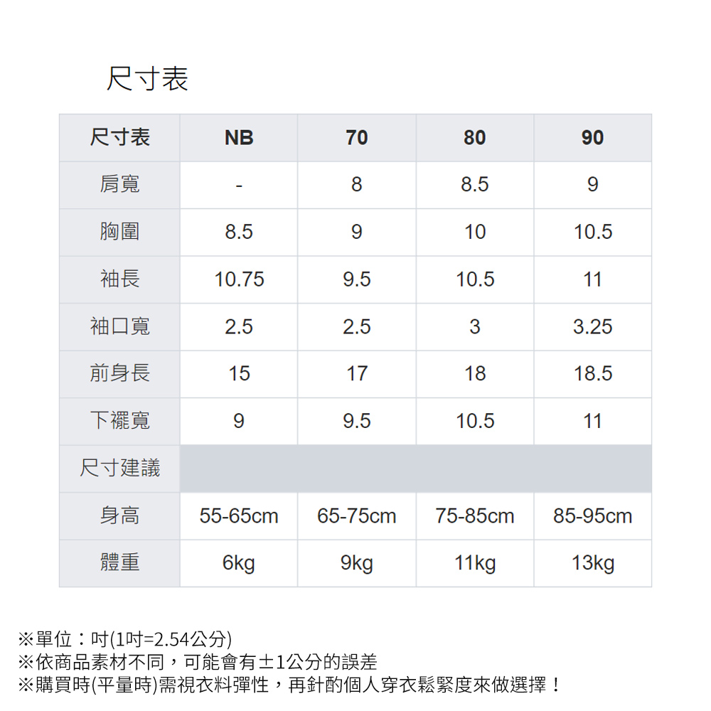 購買時平量時需視衣料彈性,再針酌個人穿衣鬆緊度來做選擇