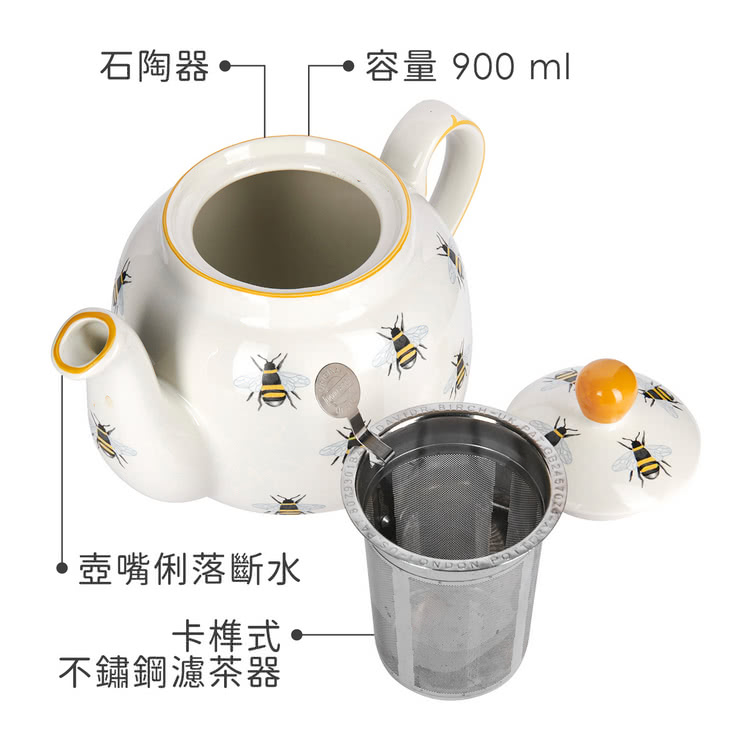 石陶器 壺嘴俐落斷水 卡榫式 不鏽鋼濾茶器 容量 900 ml 