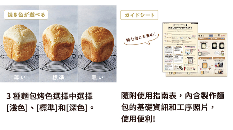 隨附使用指南表,內含製作麵