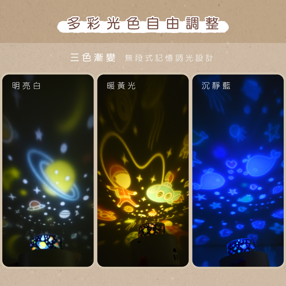 明亮白 多彩光色自由調整 三色漸變 無段式記憶調光設計 暖黃光 沉靜藍