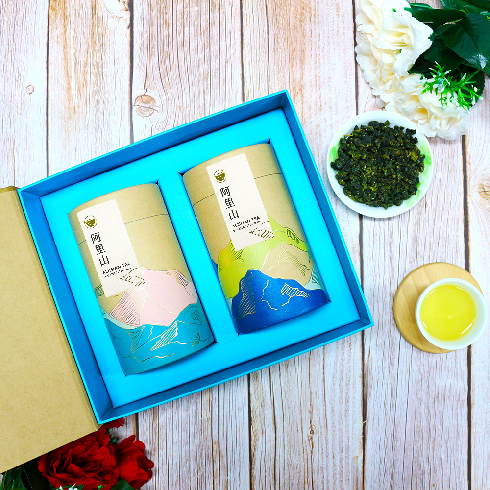 阿里山高山茶 2箱セット 龍源茶品】茶山漫遊阿里山高山茶葉禮盒2罐組(150g/罐-共300g/附提袋