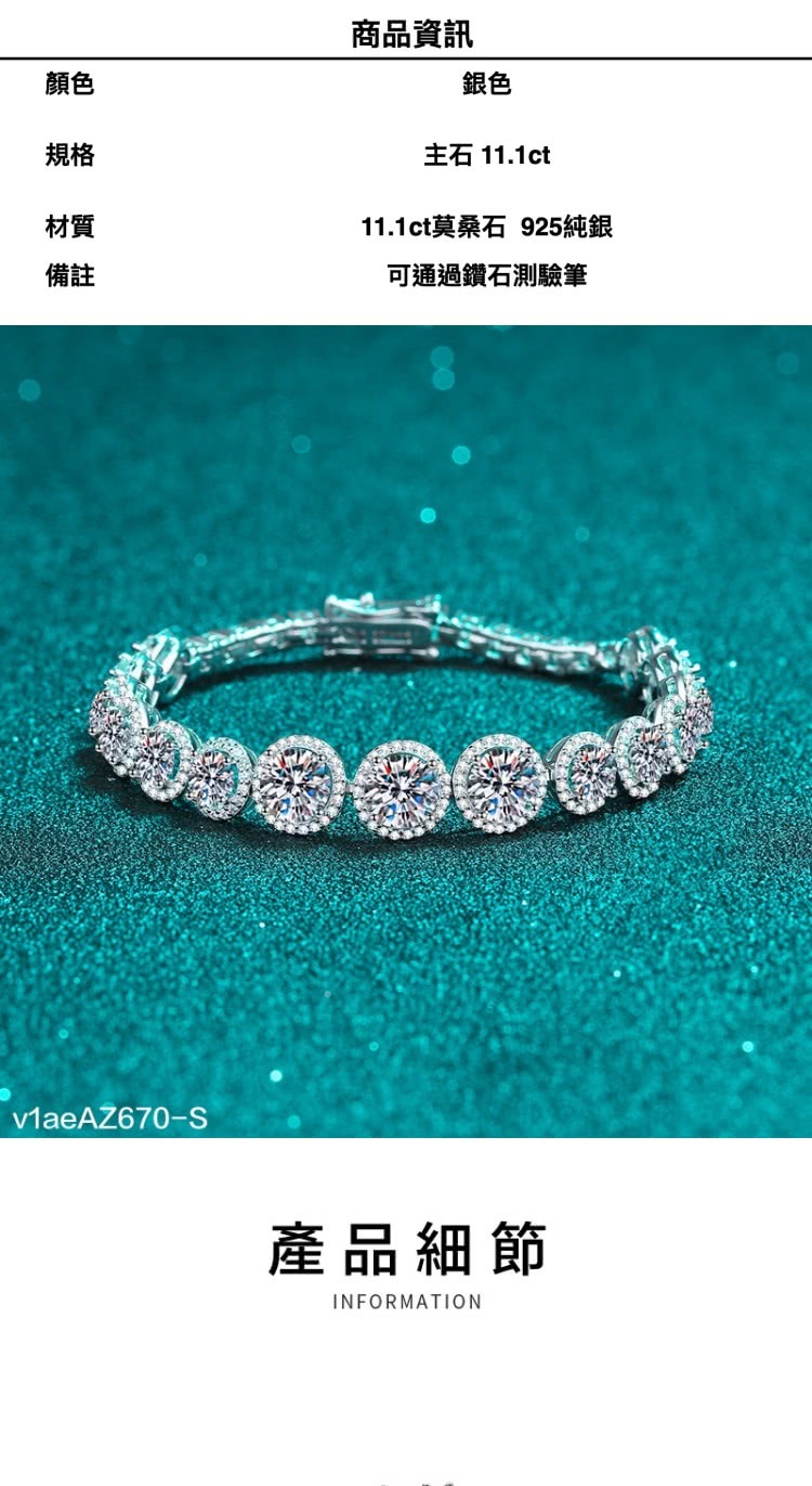 11.1ct莫桑石 925純銀