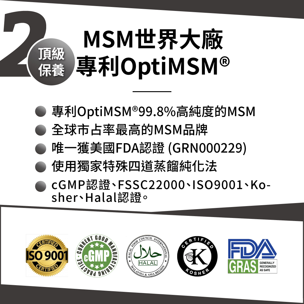 專利OptiMSM99.8%高純度的MSM