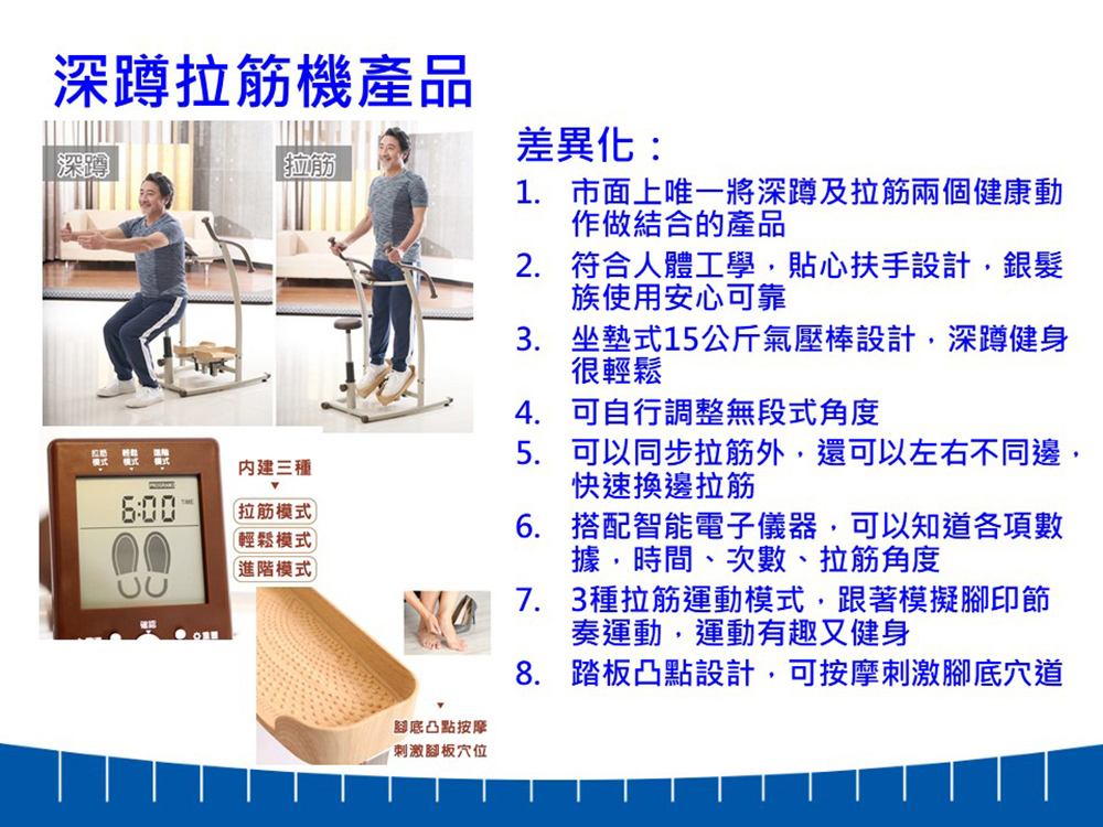 1. 市面上唯一將深蹲及拉筋兩個健康動