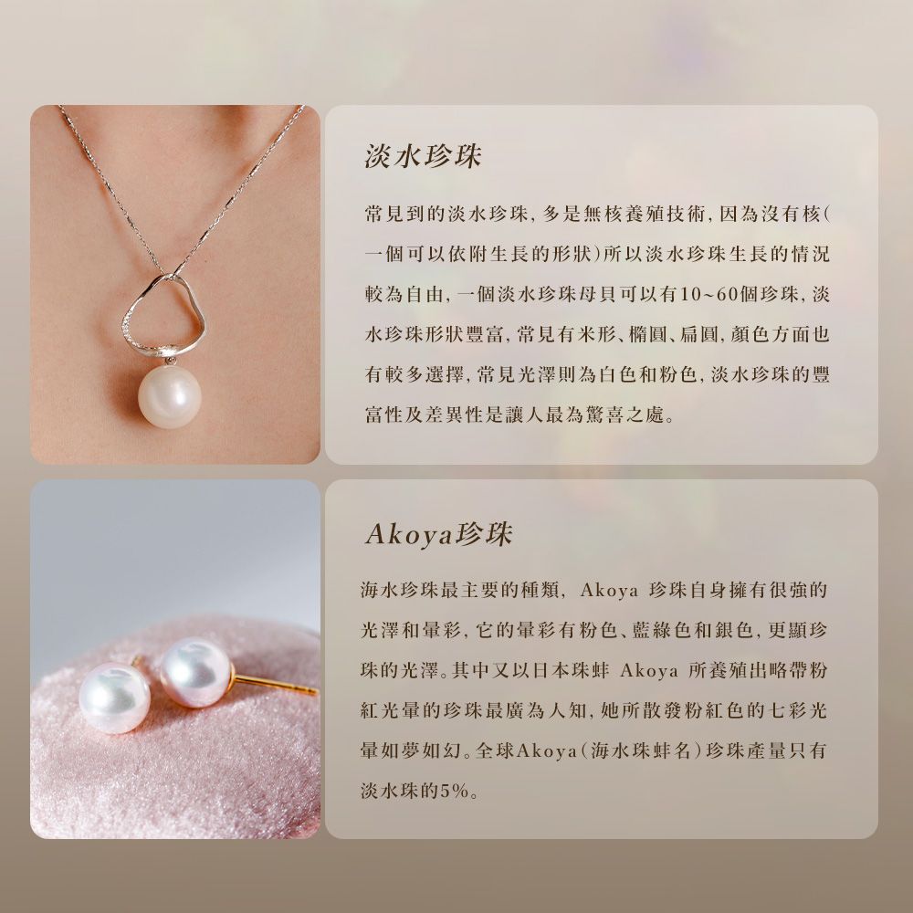 珠的光澤。其中又以日本珠蚌 Akoya 所養殖出略帶粉