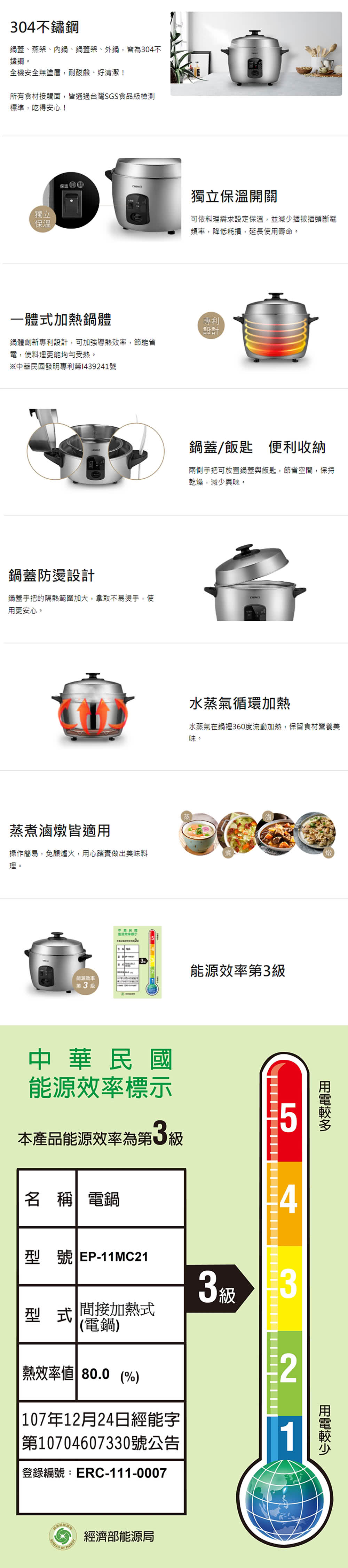 鍋蓋、蒸架、內鍋、鍋蓋架、外鍋,皆為304不