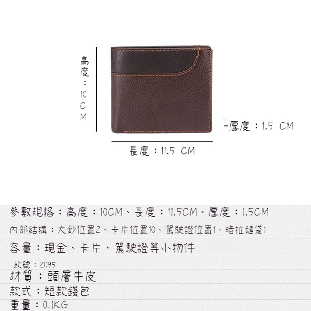 內部結構大鈔位置2、卡片位置10、駕駛證位置1、暗拉鏈袋1