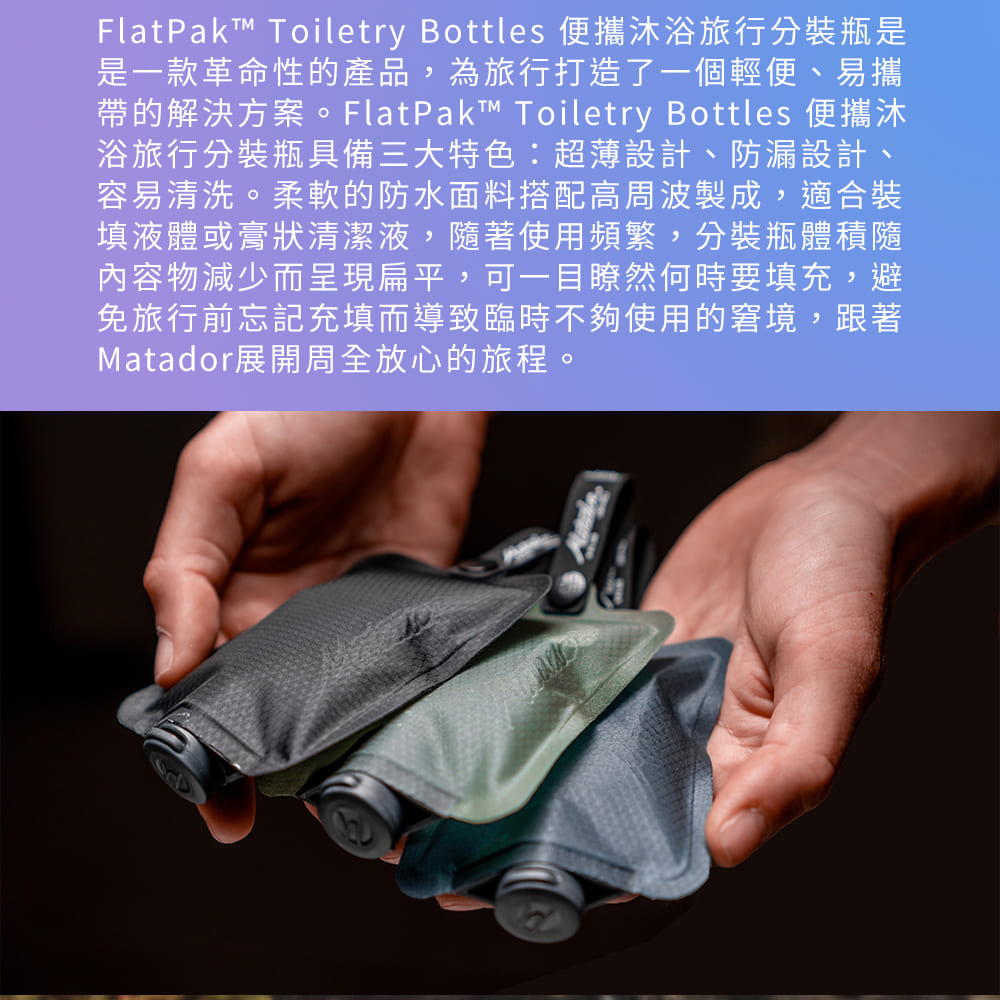 FlatPak Toiletry Bottles ä¾¿ææ²æµ´æè¡åè£ç¶æ¯