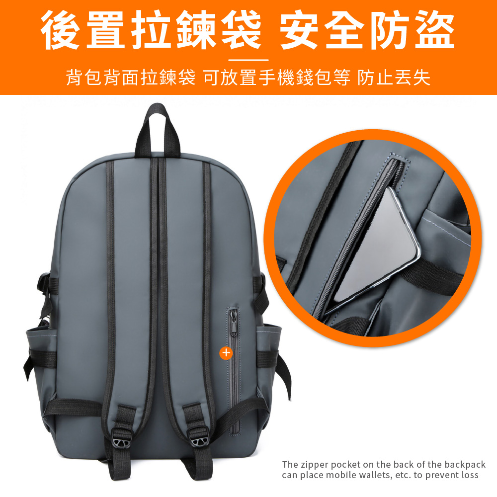 後置拉鍊袋 安全防盜 背包背面拉鍊袋 可放置手機錢包等 防止丢失 