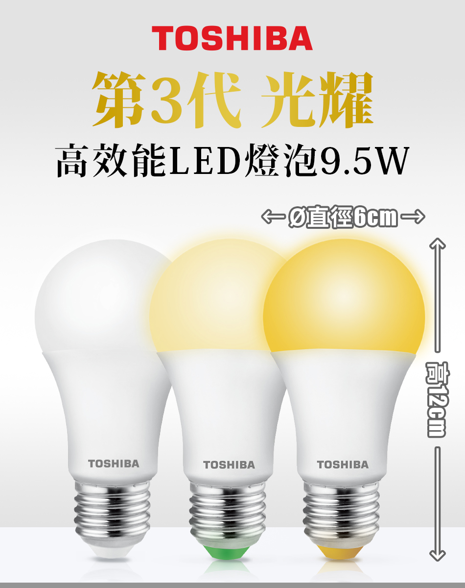 第3代 光耀 高效能LED燈泡9.5W 免直徑6cm 高12cm 