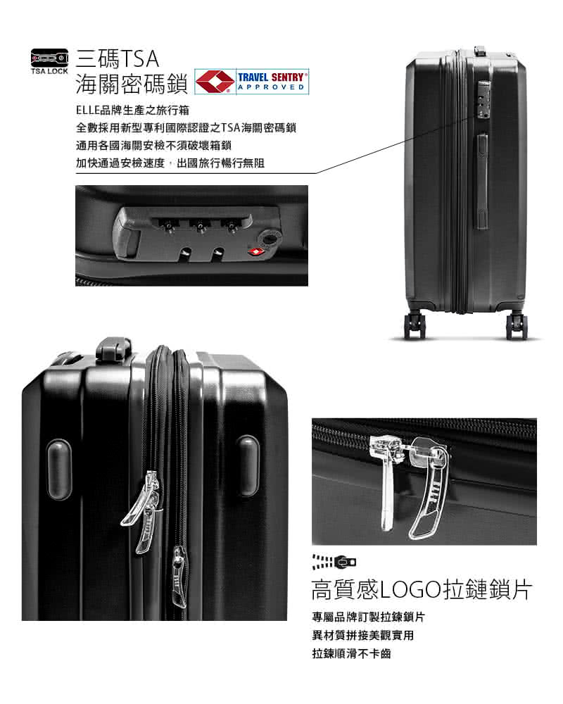 全數採用新型專利國際認證之TSA海關密碼鎖