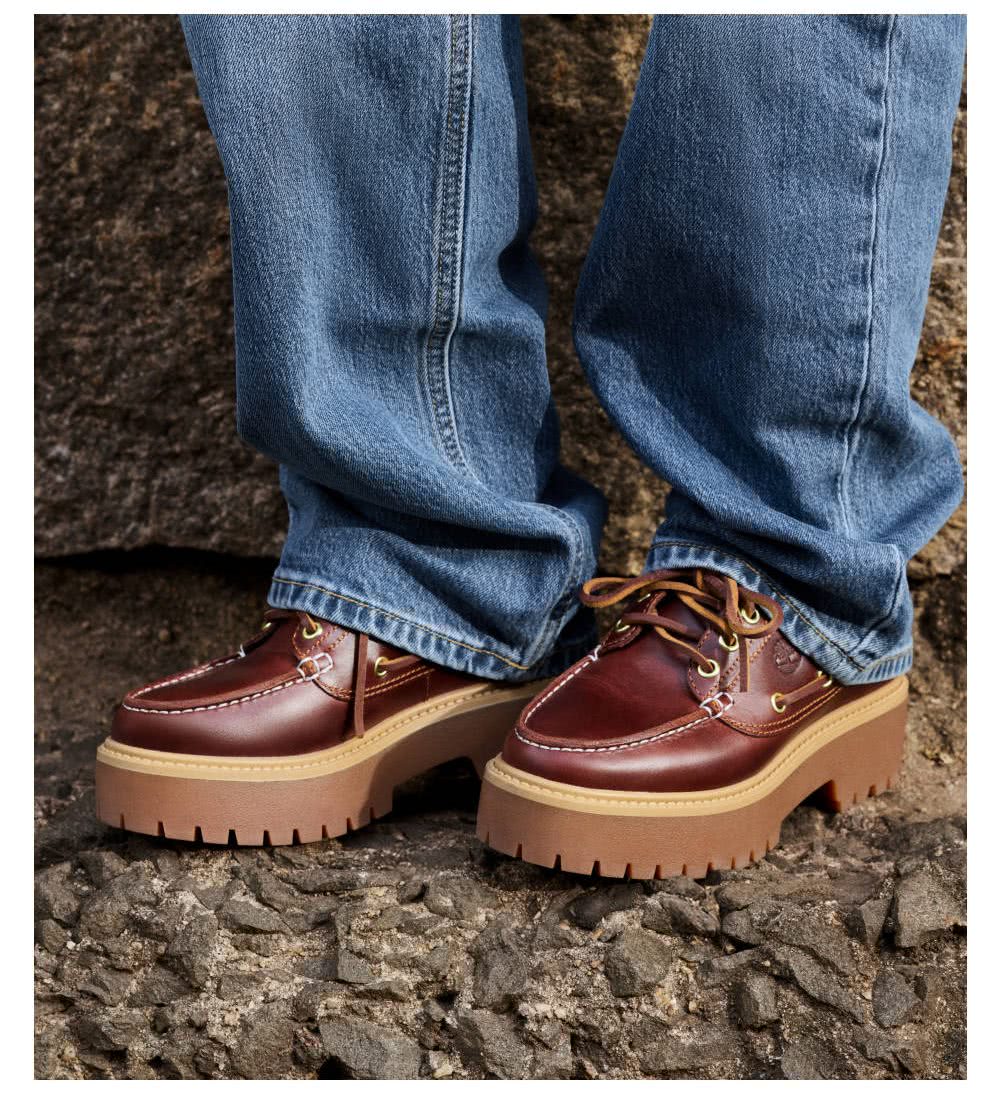 Timberland】女款酒紅色Stone Street厚底帆船鞋(A2QDMD57) - momo購物