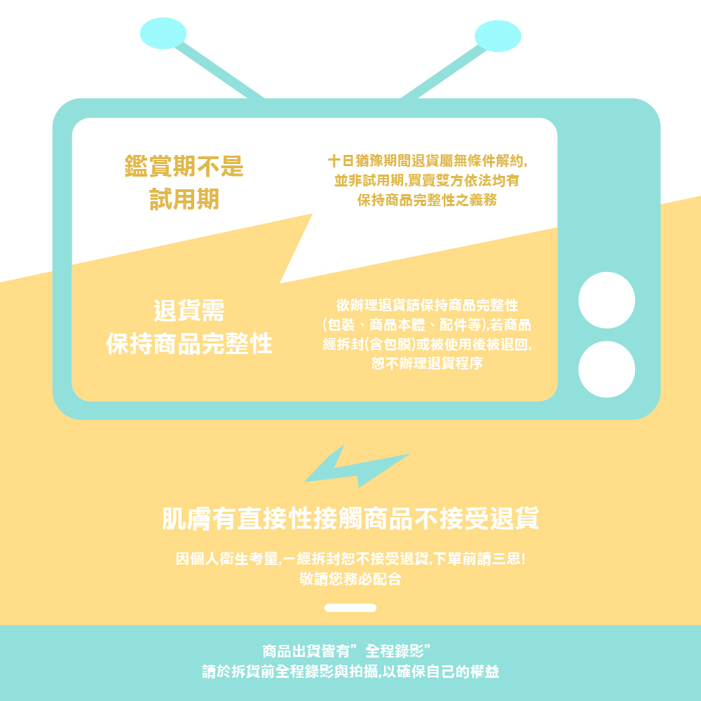 因個人衛生考量,一經拆封恕不接受退貨,下單前請三思