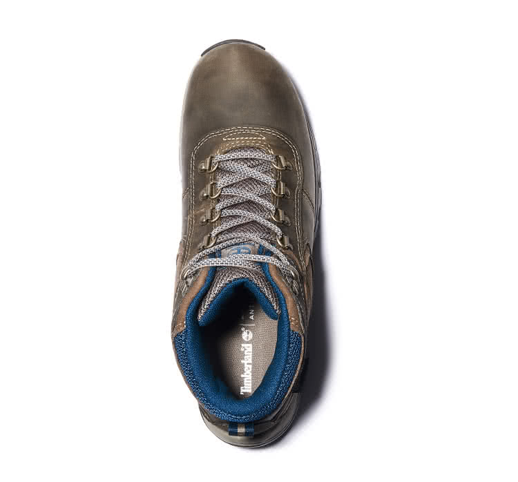 Timberland 女款灰色全粒面皮革中筒防水健行鞋(A1