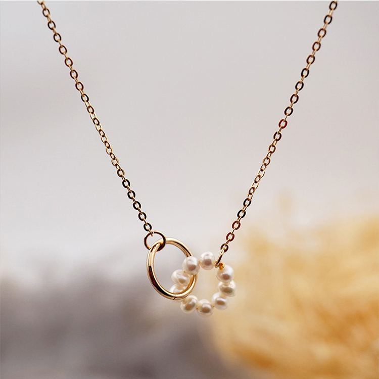 Jpqueen 珍珠雙圈圈幾何鎖骨鈦鋼項鍊(金色) 推薦