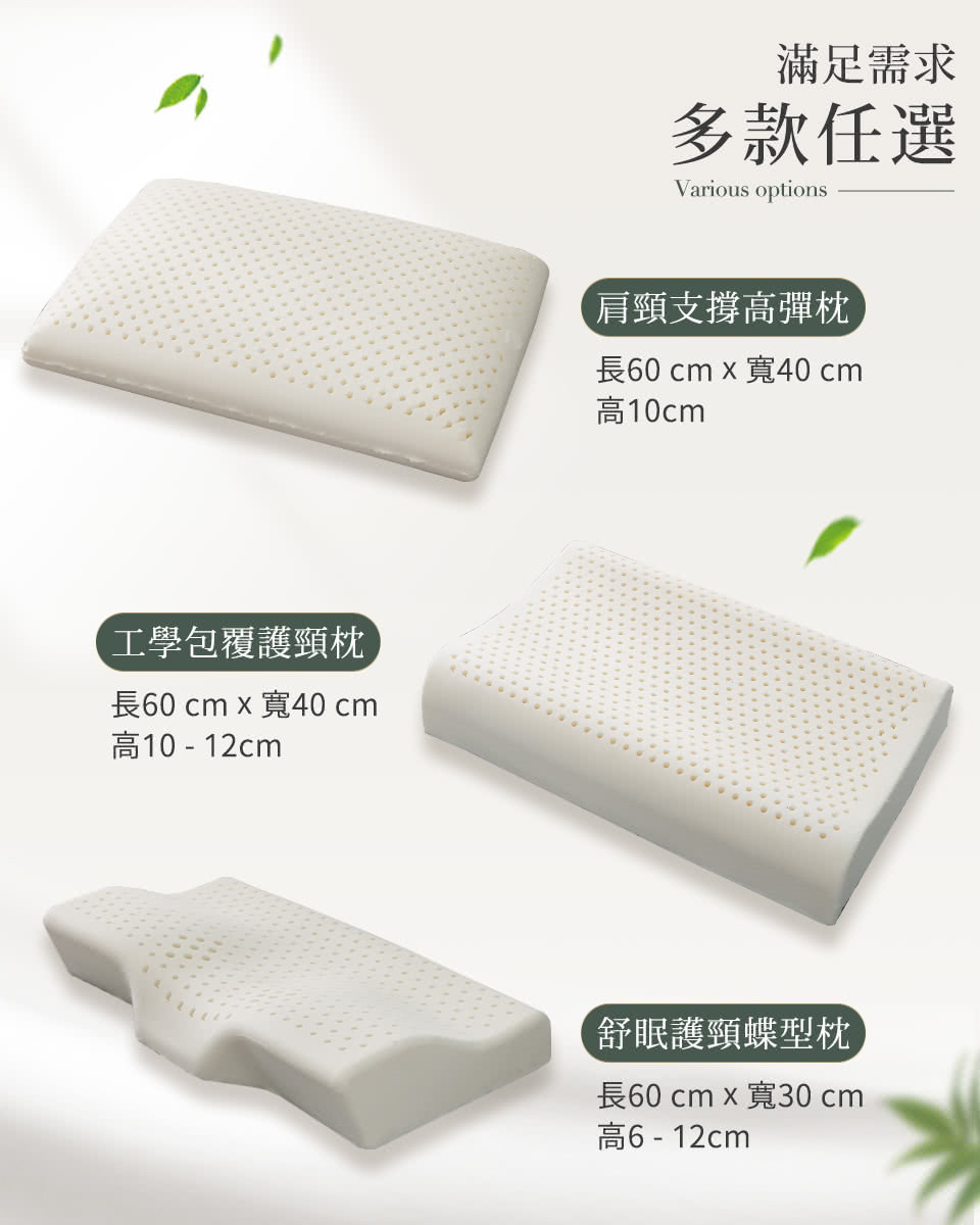 HOYACASA 100%泰國天然乳膠枕1入(多款任選-買1