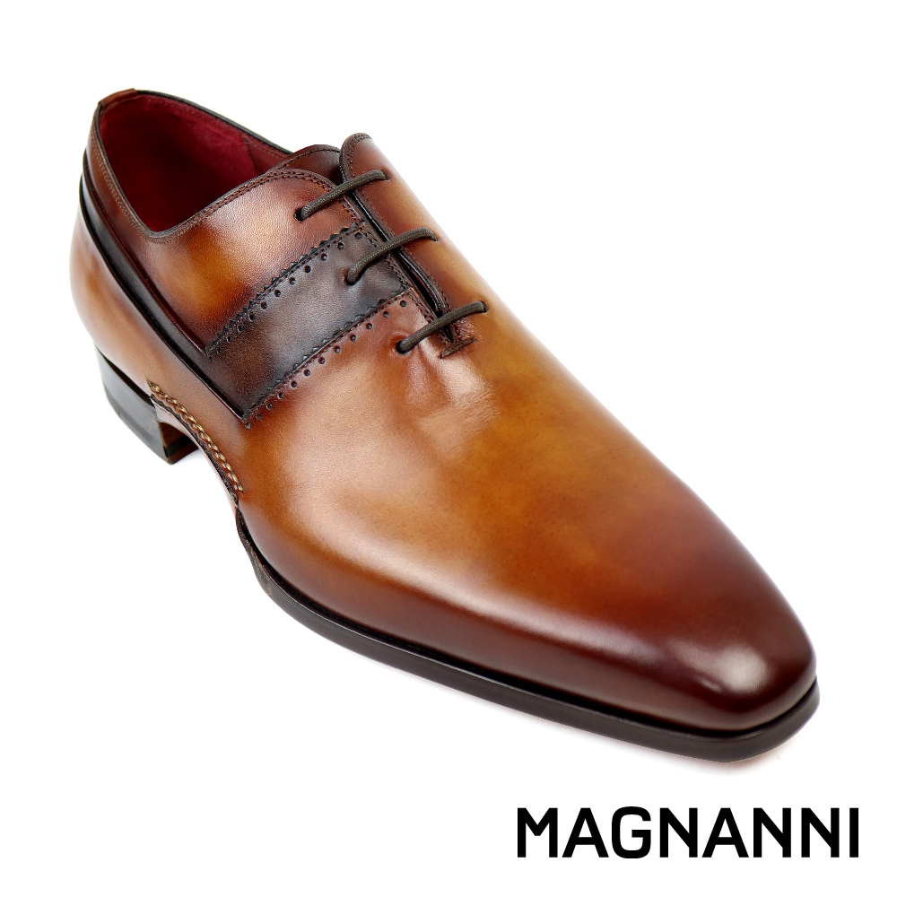MAGNANNI 時尚壓線商務牛津鞋 棕色(24814-CU