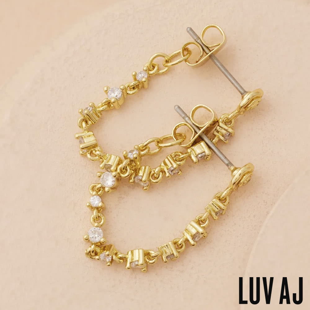 LUV AJ 好萊塢潮牌 金色玫瑰 連結圓鑽垂墜式耳環 RO