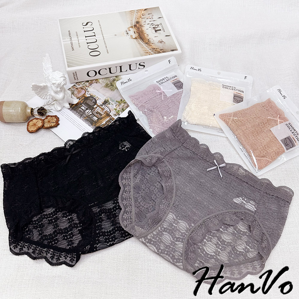 HanVo 現貨 超值3件組 古典小花網紗性感蕾絲內褲 輕薄