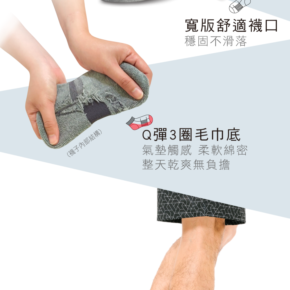 夥伴生活 氣墊船型運動除臭襪－男襪－白藍白(台灣製造 除臭襪