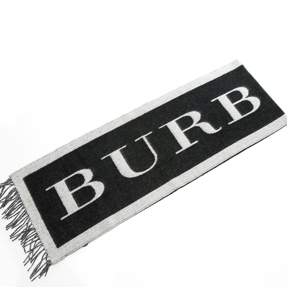 BURBERRY 巴寶莉 經典羊毛雙色大字母LOGO圍巾(黑