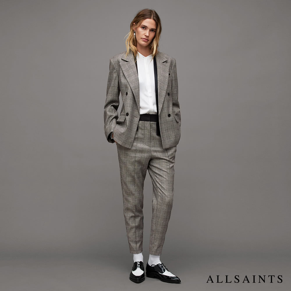 ALLSAINTS BEA 格紋雙排扣羊毛西裝外套(修身版型