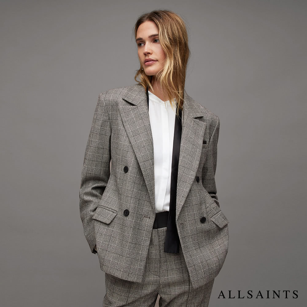 ALLSAINTS BEA 格紋雙排扣羊毛西裝外套(修身版型