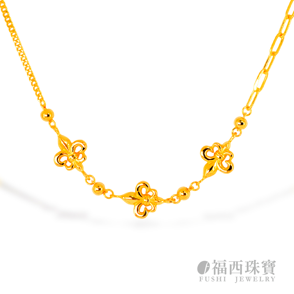 福西珠寶 9999黃金項鍊 金色花園鎖骨項鍊(金重:2.23