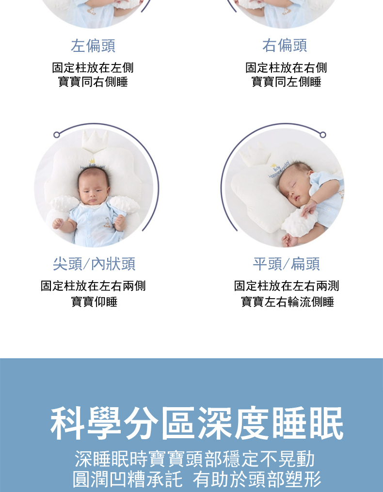 圓潤凹糟承託 有助於頭部塑形