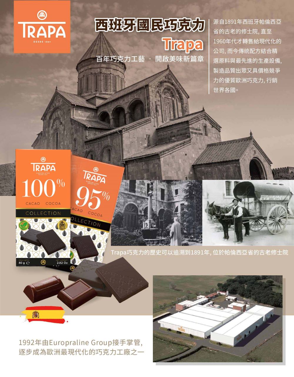 Trapa巧克力的歷史可以追溯到1891年, 位於帕倫西亞省的古老修士院