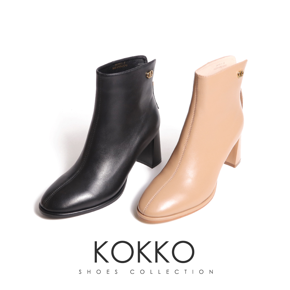 KOKKO 集團 時尚高雅素面切線羊皮高跟短靴(黑色) 推薦