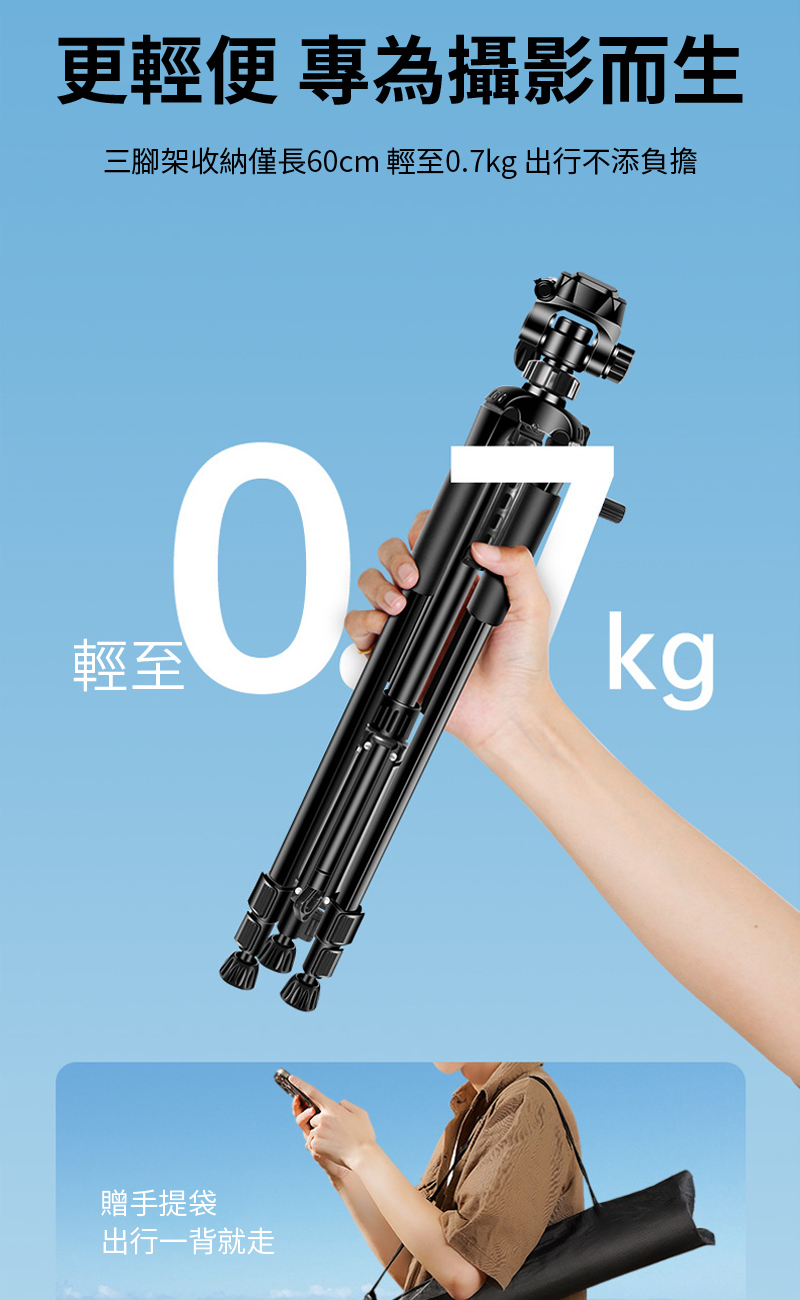 æ´è¼ä¾¿ å°çºæå½±èç ä¸è³æ¶æ¶ç´åé·60cm è¼è³0.7kg åºè¡ä¸æ·»è² æ è¼è³ è´ææè¢ åºè¡ä¸èå°±èµ° 