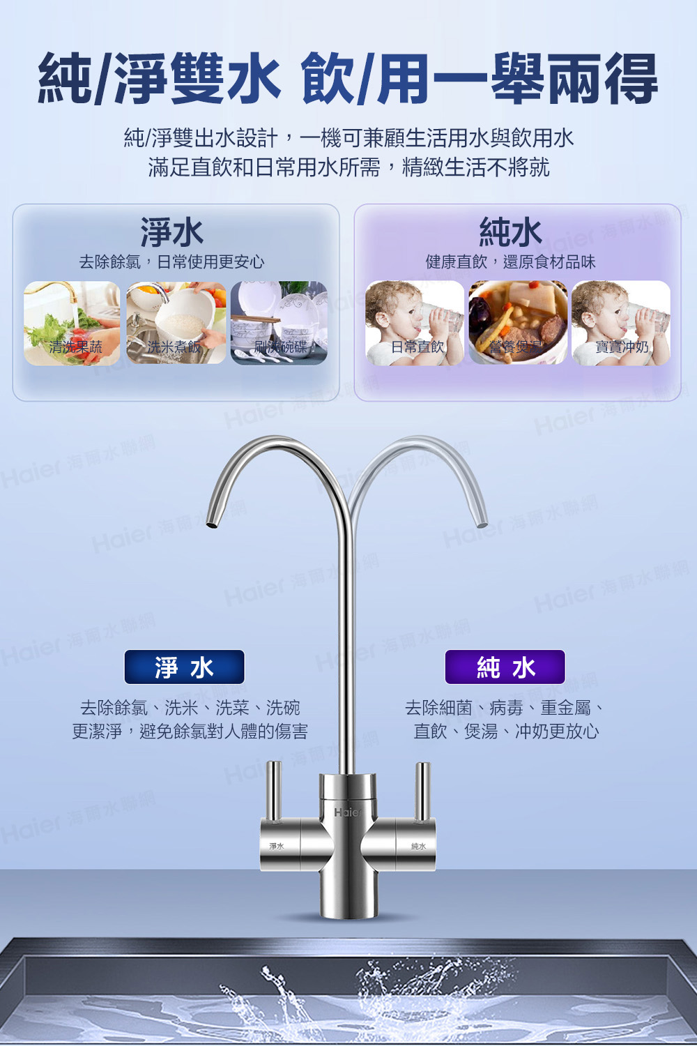 純淨雙出水設計,一機可兼顧生活用水與飲用水