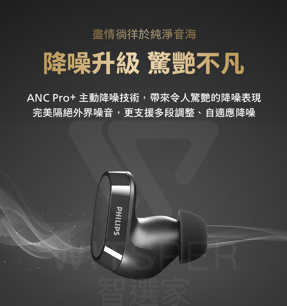 盡情徜徉於純淨音海 降噪升級 驚艷不凡 ANC Pro 主動降噪技術,帶來令人驚艷的降噪表現 完美隔絕外界噪音,更支援多段調整、自適應降噪 