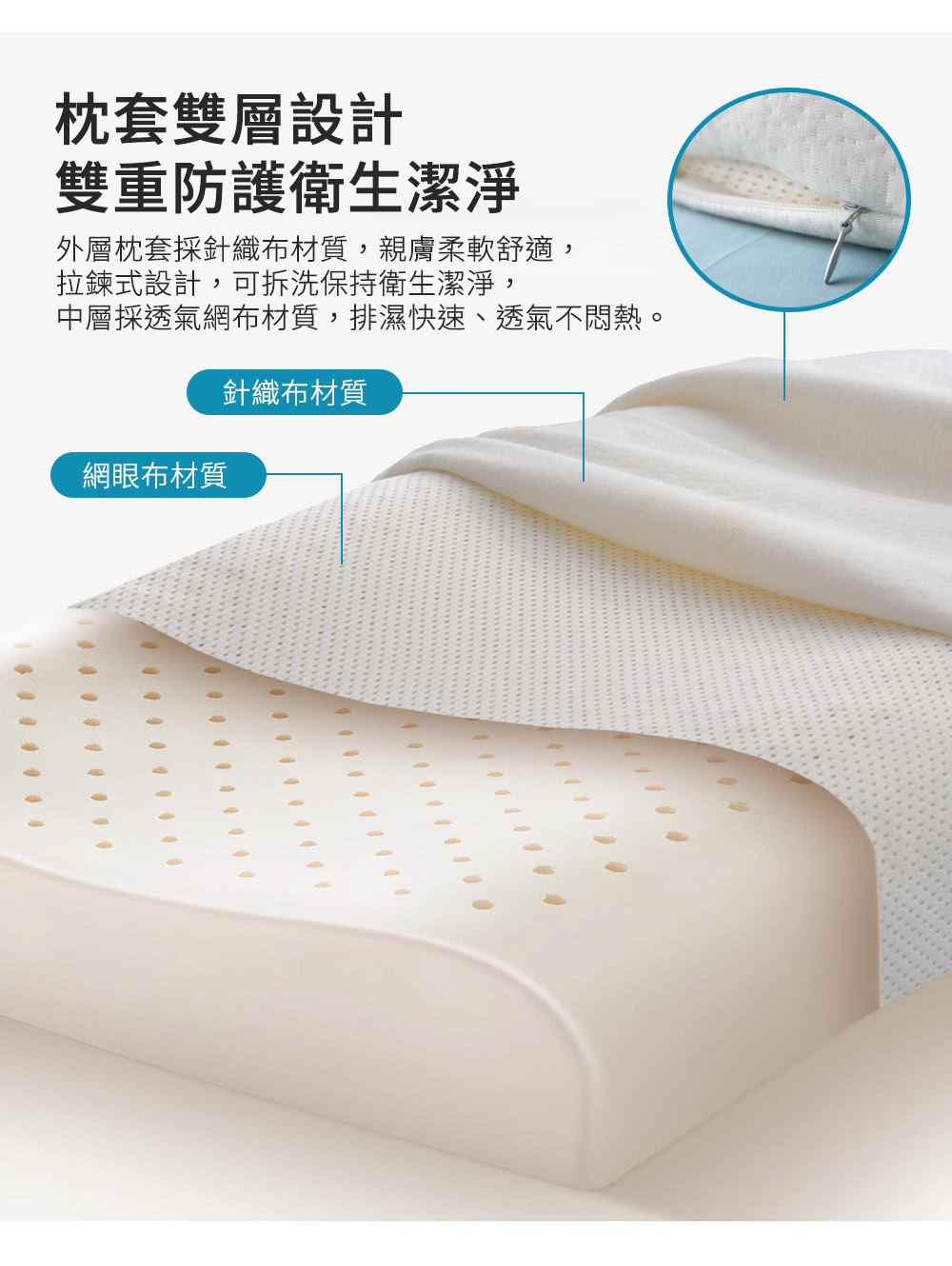 中層採透氣網布材質,排濕快速、透氣不悶熱。