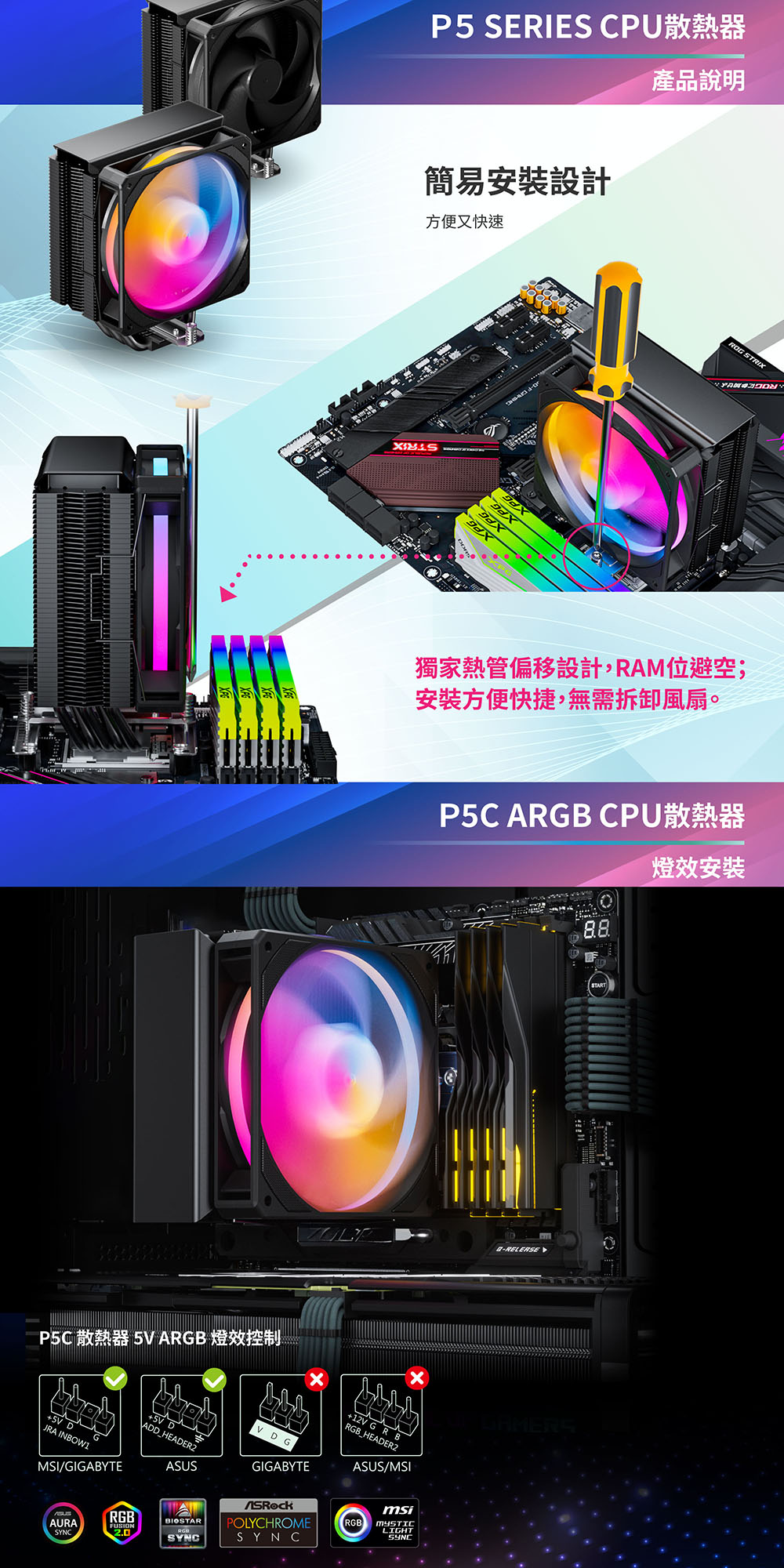 P5C 散熱器 5V ARGB 燈效控制