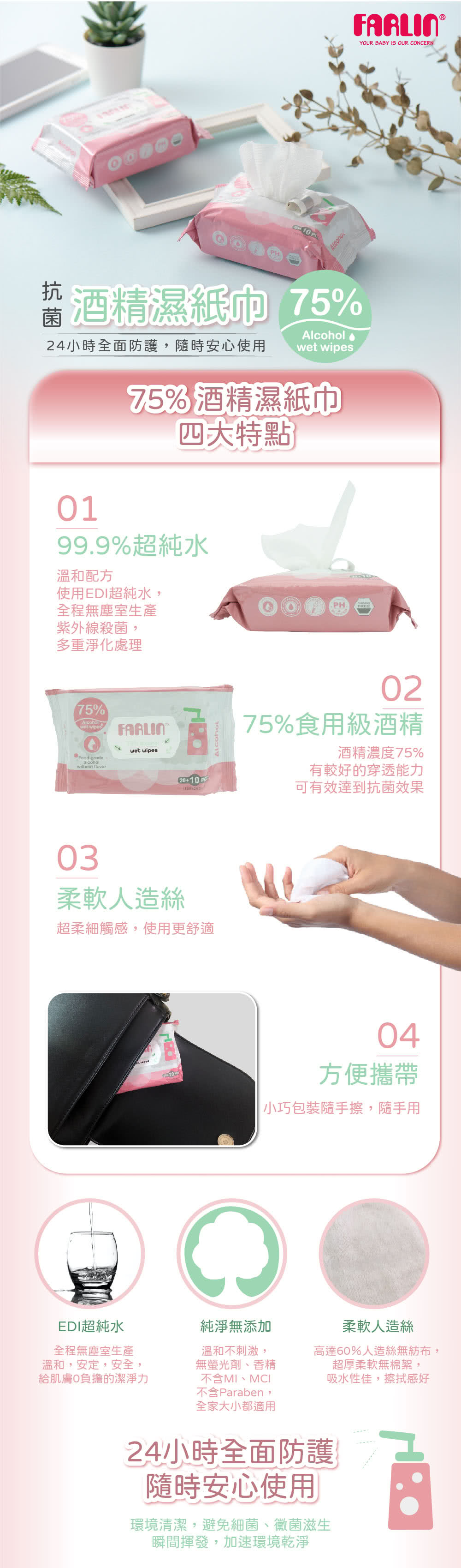 Farlin 酒精抗菌濕紙巾(30抽/24入組)折扣推薦