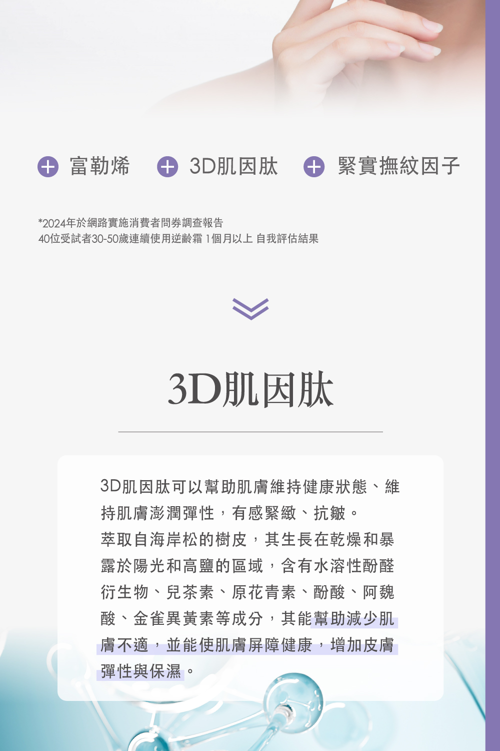 40位受試者3050歲連續使用逆齡霜1個月以上自我評估結果