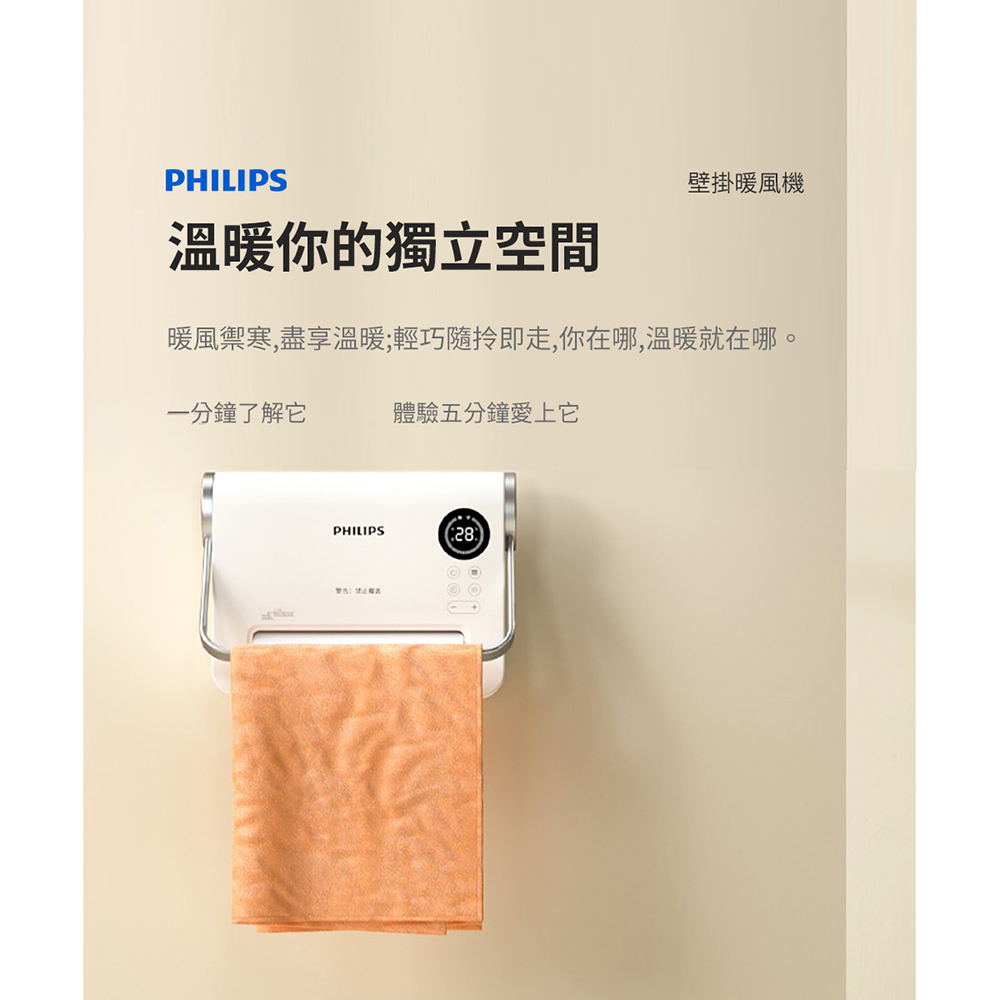 Philips 飛利浦 2入組-壁掛暖風機/陶磁電暖器-可遙