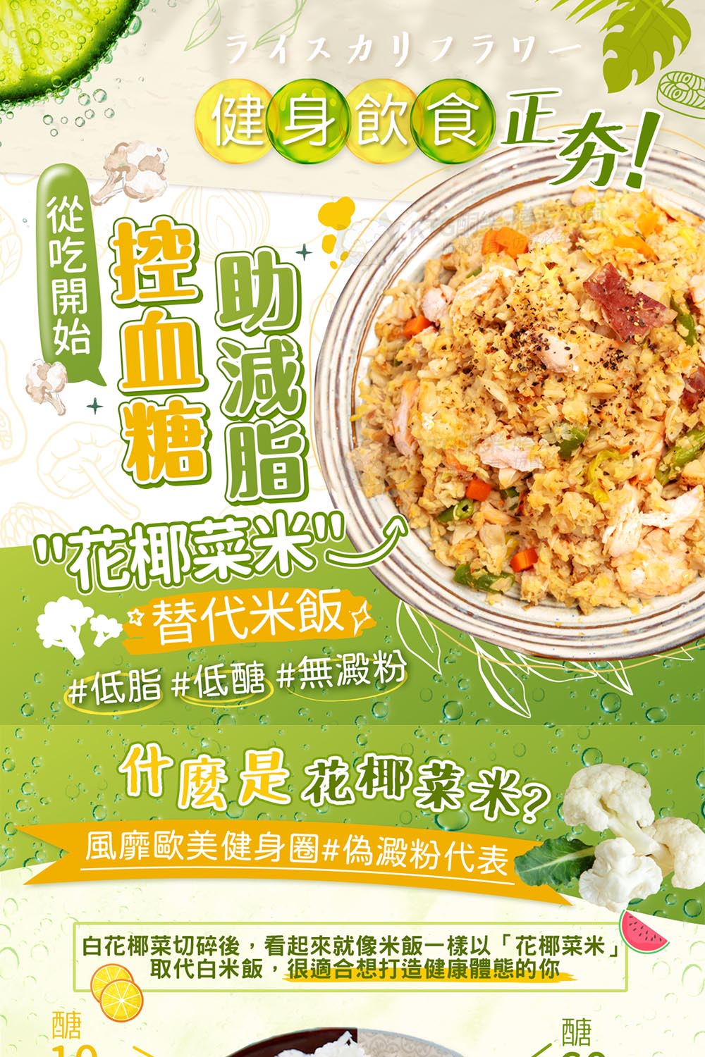 白花椰菜切碎後,看起來就像米飯一樣以花椰菜米