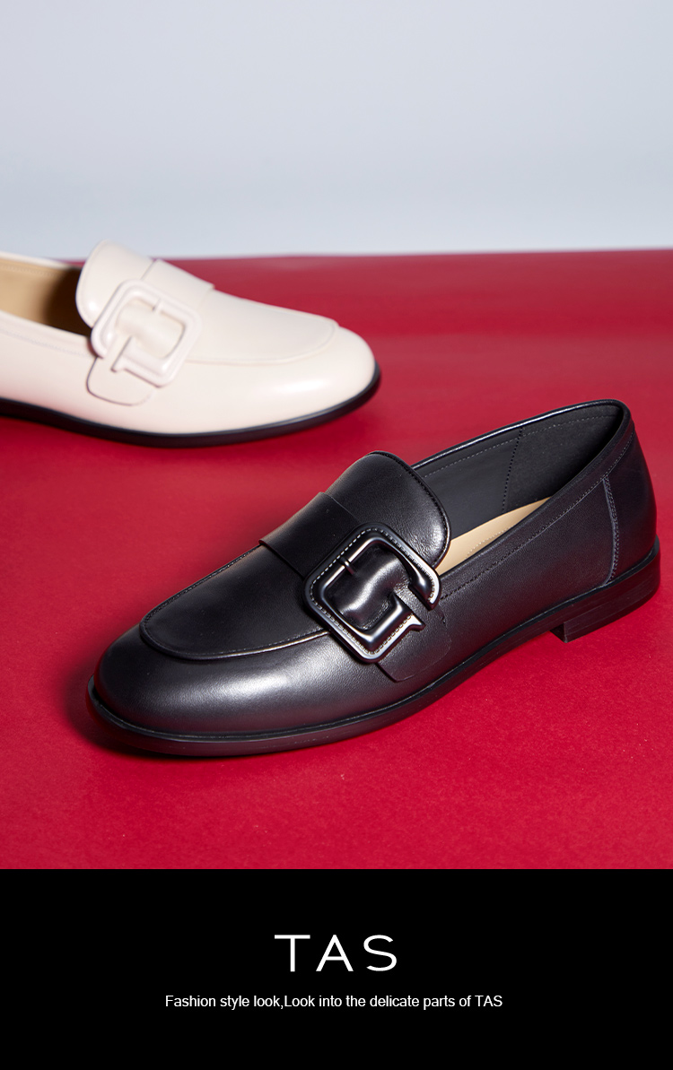 TAS 柔軟羊皮方釦平底樂福鞋(黑色)評價推薦
