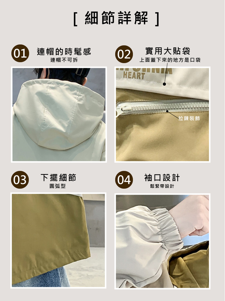 01 連帽的時髦感 02 實用大貼袋