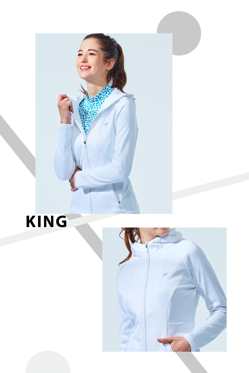 KING GOLF 門市新品-女款修身素色百搭刷毛運動連帽外