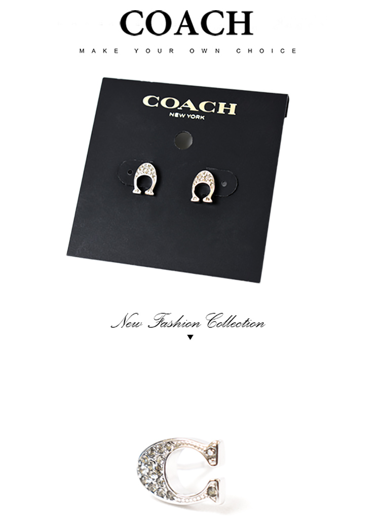 COACH 水鑽C字耳針式耳環-銀色 推薦
