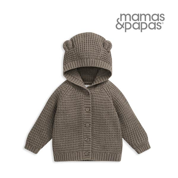 Mamas & Papas 熊耳朵-連帽針織外套-棕(2種尺