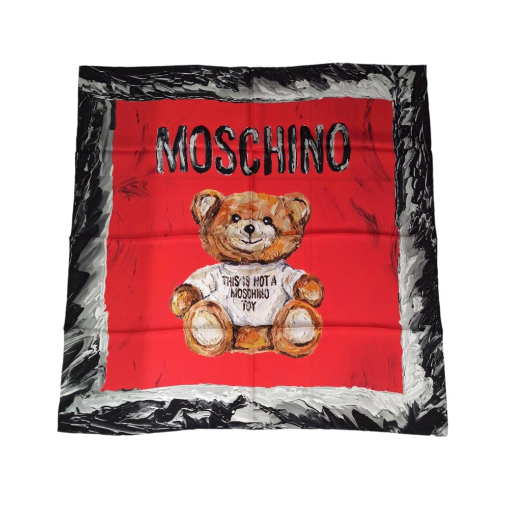 MOSCHINO 莫斯奇諾 泰迪熊油畫印花方形絲巾好評推薦