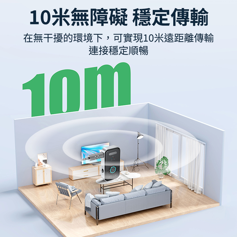 10米無障礙 穩定傳輸 在無干擾的環境下,可實現10米遠距離傳輸 連接穩定順暢 